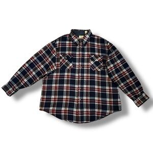 Sears Plaid Flannel Shirt Mens XL Long Sleeve Navy Red Outdoor Grunge Vintage